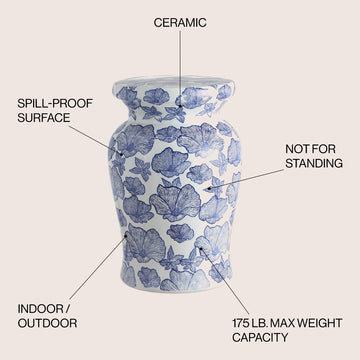 Poppies 17.7" Ceramic Garden Stool - JONATHAN Y